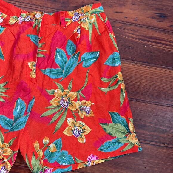 Vintage Lauren Ralph Lauren 100% linen Hawaiian print hi rise flat front shorts - Picture 3 of 7